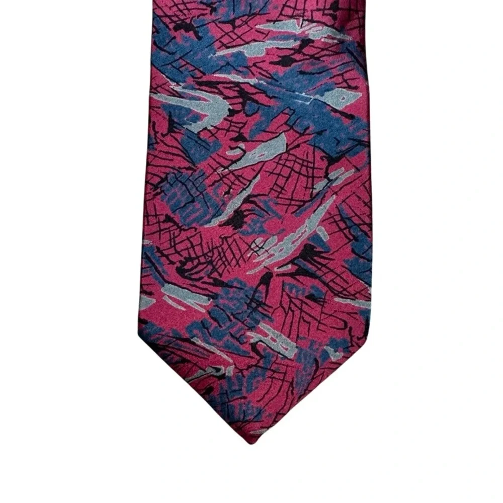 Carriage Cravats Mens Silk Tie Abstract Geometric Burgundy Navy Blue Made in USA
